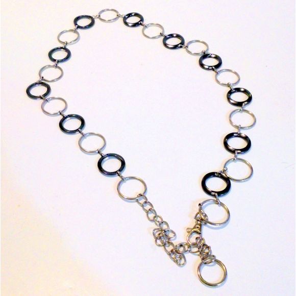 Silver and Gunmetal Circle Link Chain Belt - Picture 1 of 5